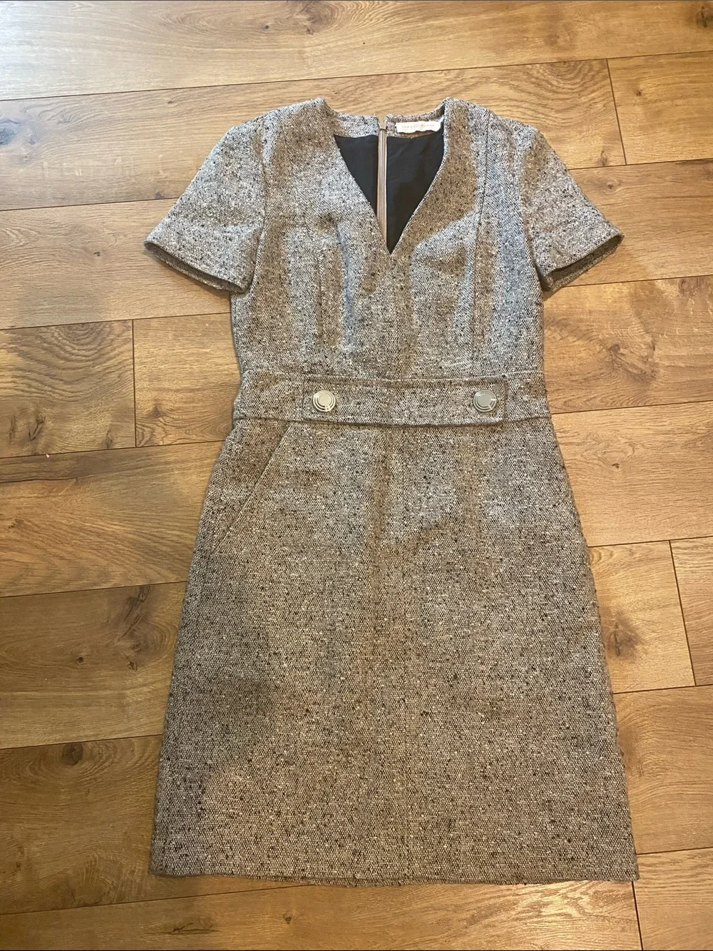 Tory Burch Gray Tweed Midi Sheath Dress
